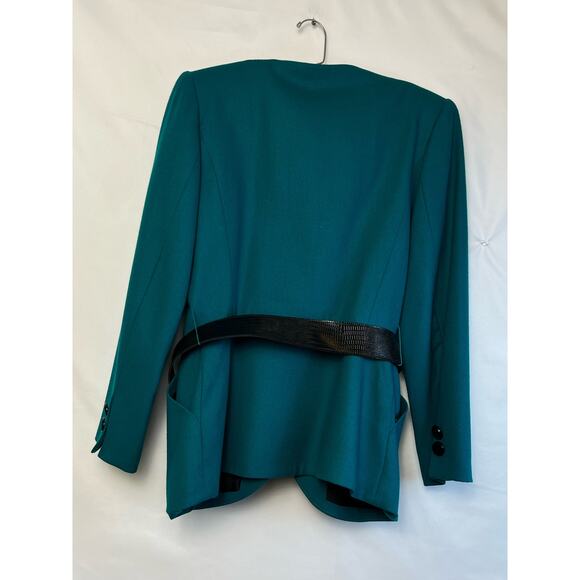 Kasper Women's 10 Aqua Long Sleeve Button Up 100% Wool Belted Waist Suit Jacket - Picture 9 of 10